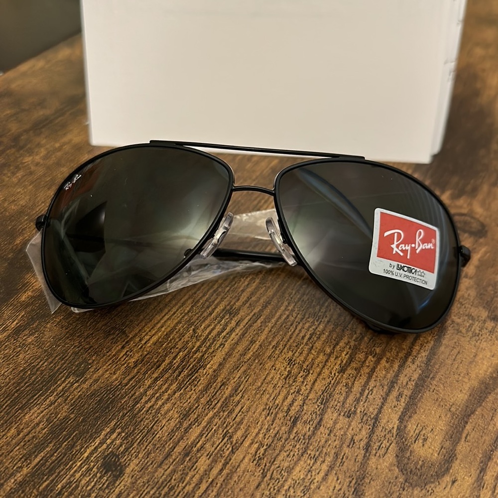 Ray-Ban RB3293 Metal Aviator Sunglasses Matte Black, Dark Green